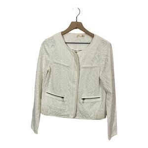 Anthropologie Moth Quilted Jacquard Zip Front Jacket - Ivory - M